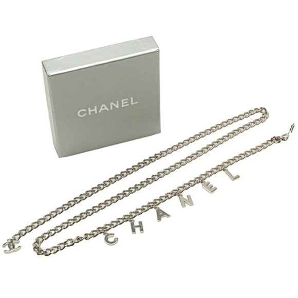 CHANEL CC Logo Charm Chain Necklace/Belt 36" Silver Tone 05V Auth w/Box #6972 - Picture 2 of 7